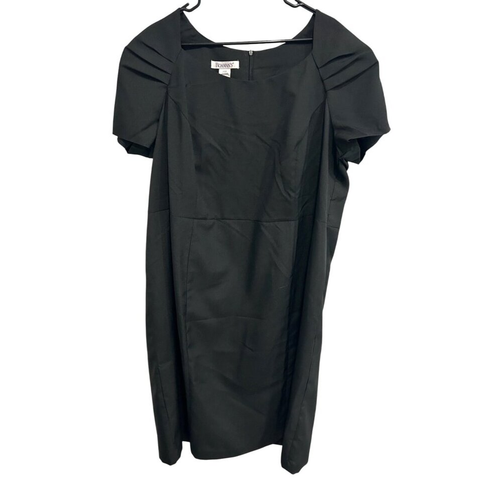 Roamans Black Short-Sleeve Pleated Sheath Dress Plus Size 24W